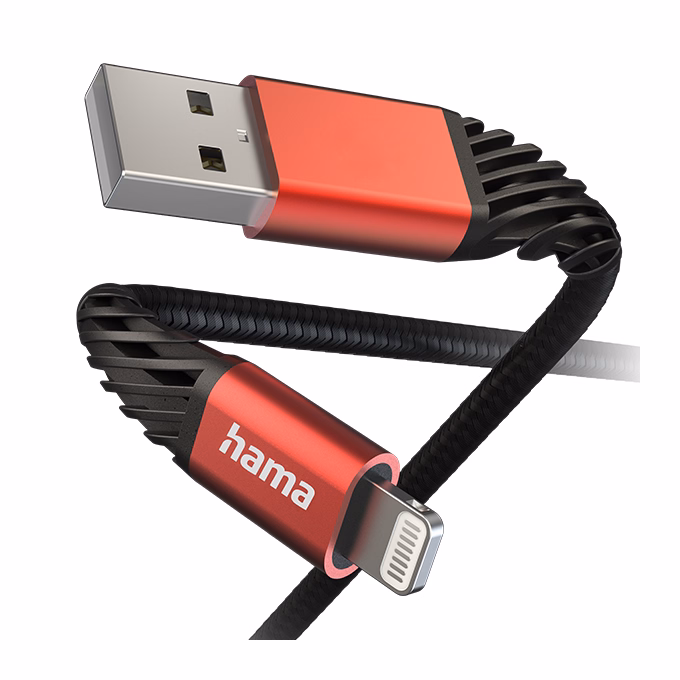 Adatkábel HAMA Extreme USB 2.0/Lightning 1,5m fekete-piros