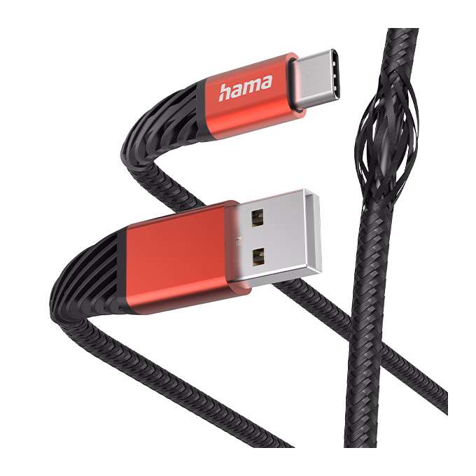 Adatkábel HAMA Extreme USB 2.0/Type-C 1,5m fekete-piros