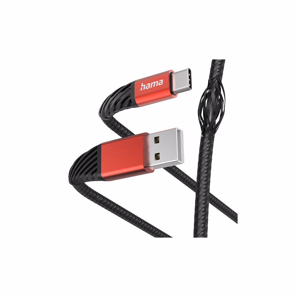 Adatkábel HAMA Extreme USB 2.0/Type-C 1,5m fekete-piros