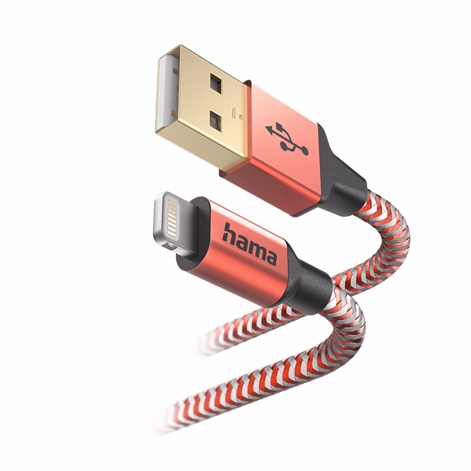 Adatkábel HAMA Reflective Lightning piros
