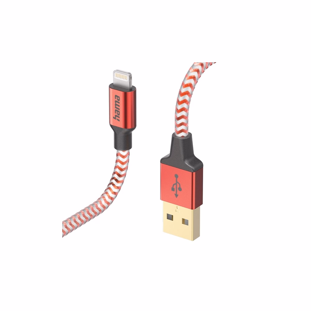 Adatkábel HAMA Reflective Lightning piros