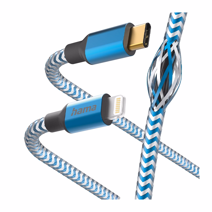 Adatkábel HAMA Reflective USB-C/Lightning 1,5m kék