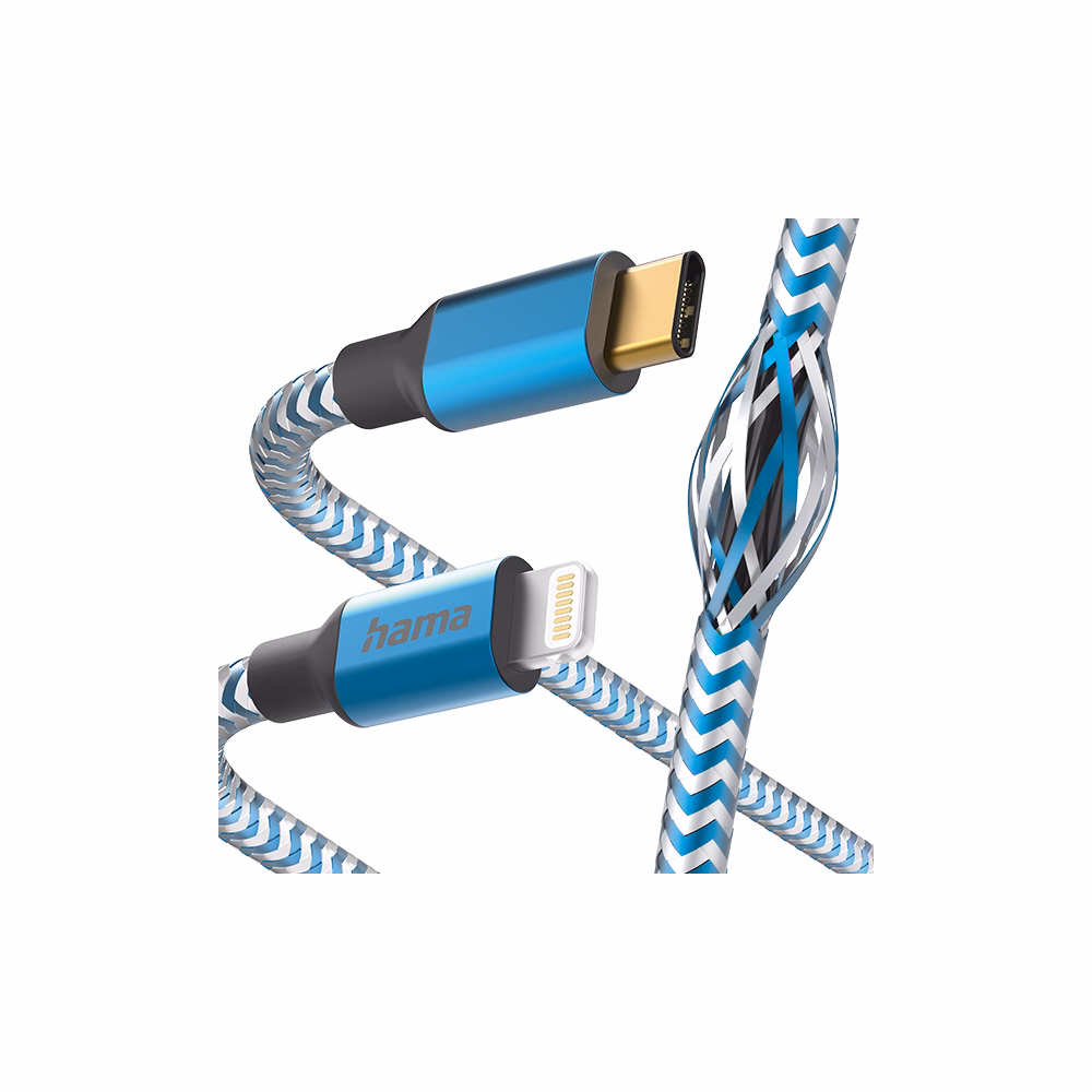 Adatkábel HAMA Reflective USB-C/Lightning 1,5m kék