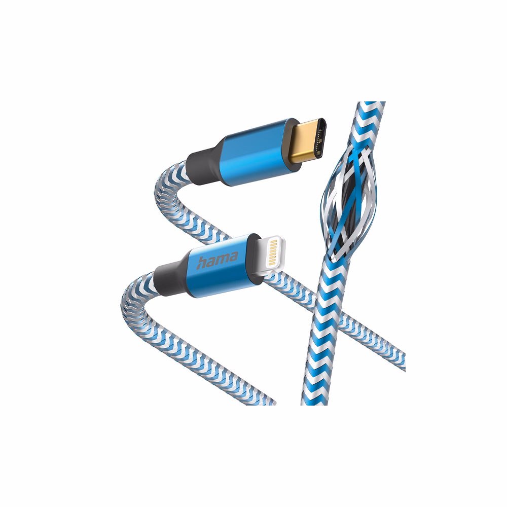 Adatkábel HAMA Reflective USB-C/Lightning 1,5m kék