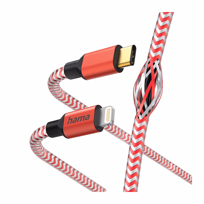 Adatkábel HAMA Reflective USB-C/Lightning 1,5m piros