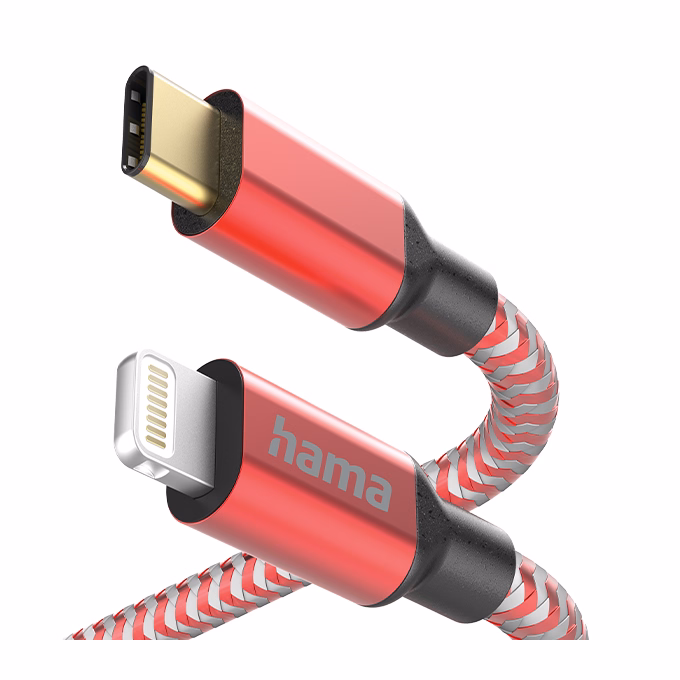 Adatkábel HAMA Reflective USB-C/Lightning 1,5m piros