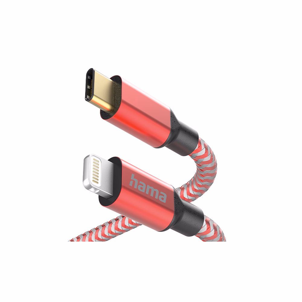 Adatkábel HAMA Reflective USB-C/Lightning 1,5m piros