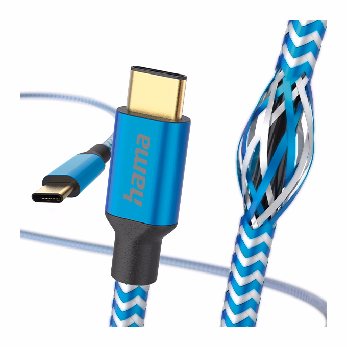 Adatkábel HAMA Reflective USB-C 1,5m kék
