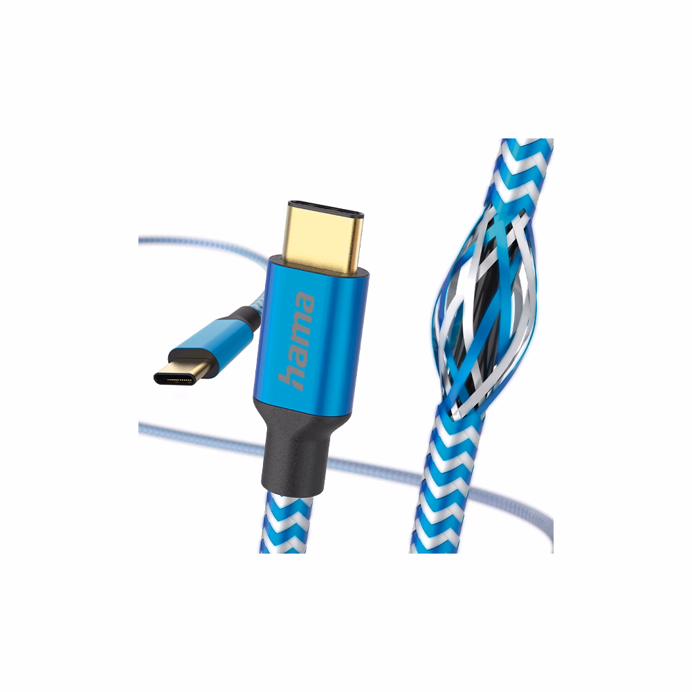 Adatkábel HAMA Reflective USB-C 1,5m kék