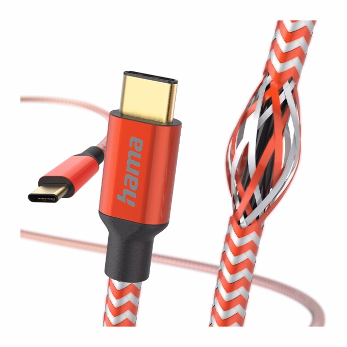 Adatkábel HAMA Reflective USB-C 1,5m piros