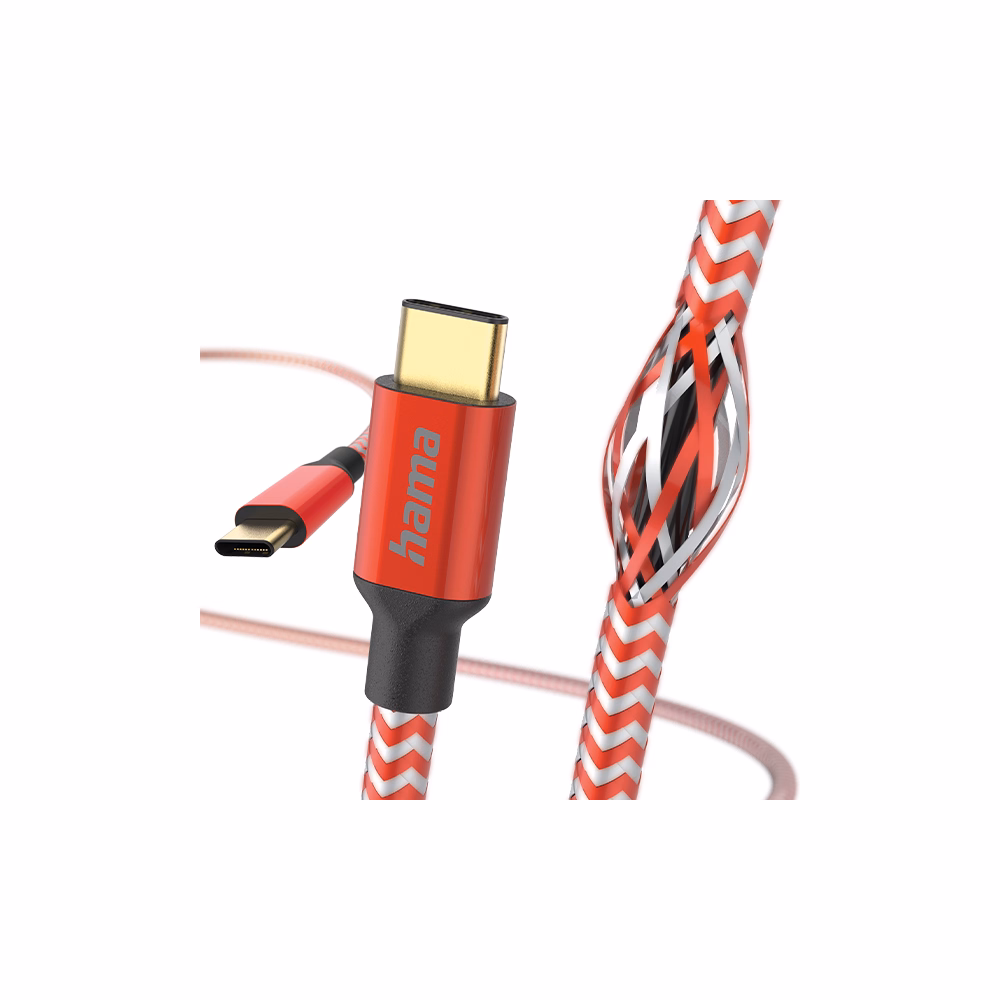 Adatkábel HAMA Reflective USB-C 1,5m piros
