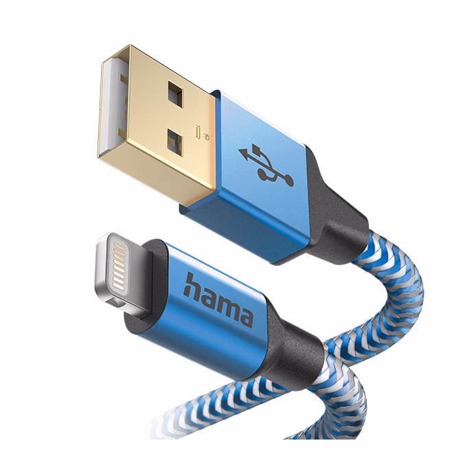 Adatkábel HAMA Reflective USB 2.0/Lightning 1,5m kék