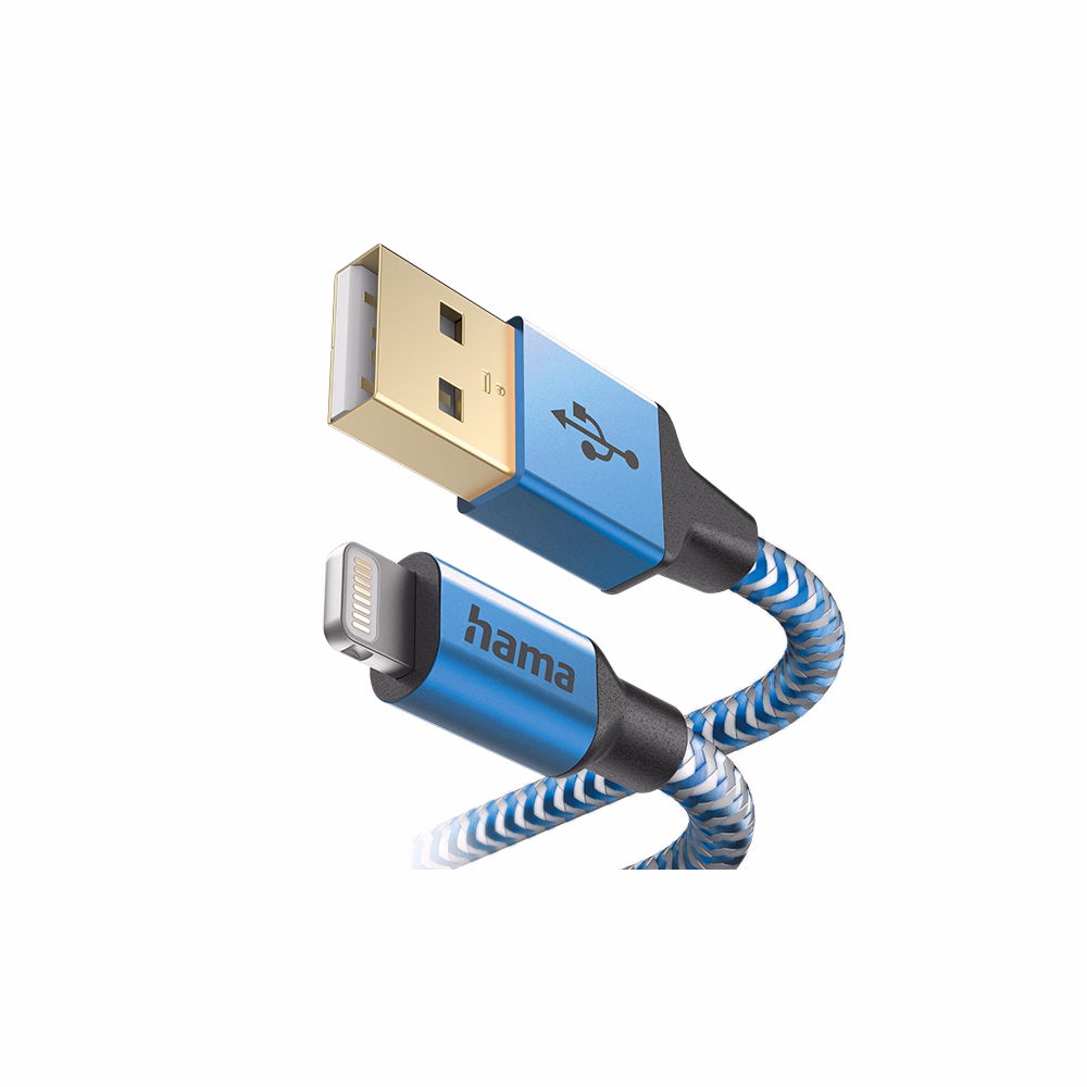 Adatkábel HAMA Reflective USB 2.0/Lightning 1,5m kék