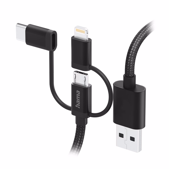 Adatkábel HAMA USB-A + Micro-USB/USB-C/Lightning 3in1 1,5m fekete
