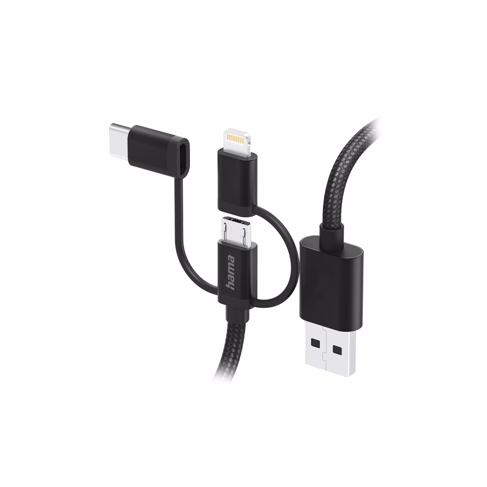 Adatkábel HAMA USB-A + Micro-USB/USB-C/Lightning 3in1 1,5m fekete