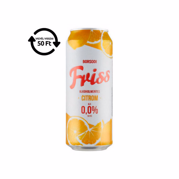 Alkoholmentes sör BORSODI Friss citrom 0,0% 500 ml DRS