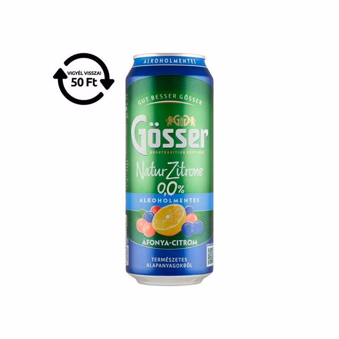 Alkoholmentes sör GÖSSER Natur-Zitrone áfonya-citrom 0% 500 ml DRS