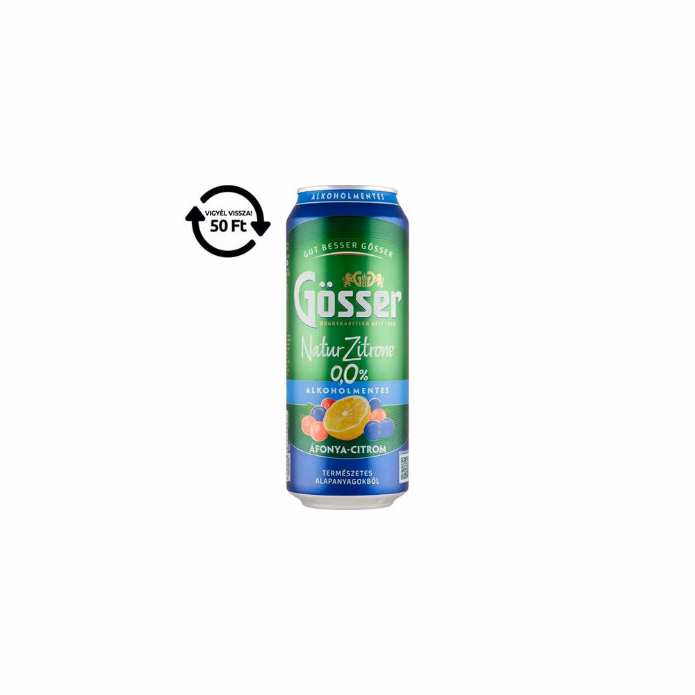 Alkoholmentes sör GÖSSER Natur-Zitrone áfonya-citrom 0% 500 ml DRS