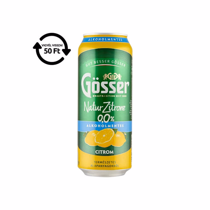 Alkoholmentes sör GÖSSER Natur-Zitrone citrom 0% 500 ml DRS