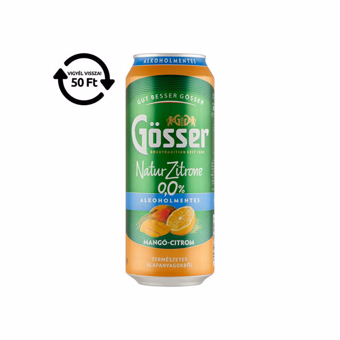 Alkoholmentes sör GÖSSER Natur-Zitrone mangó-citrom 0% 500 ml DRS