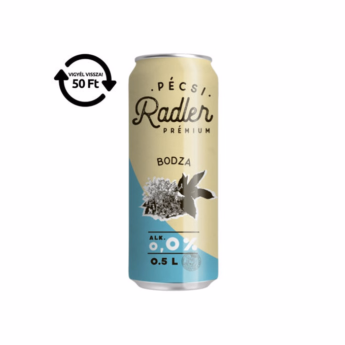 Alkoholmentes sör PÉCSI RADLER bodza 0,0% 500 ml DRS