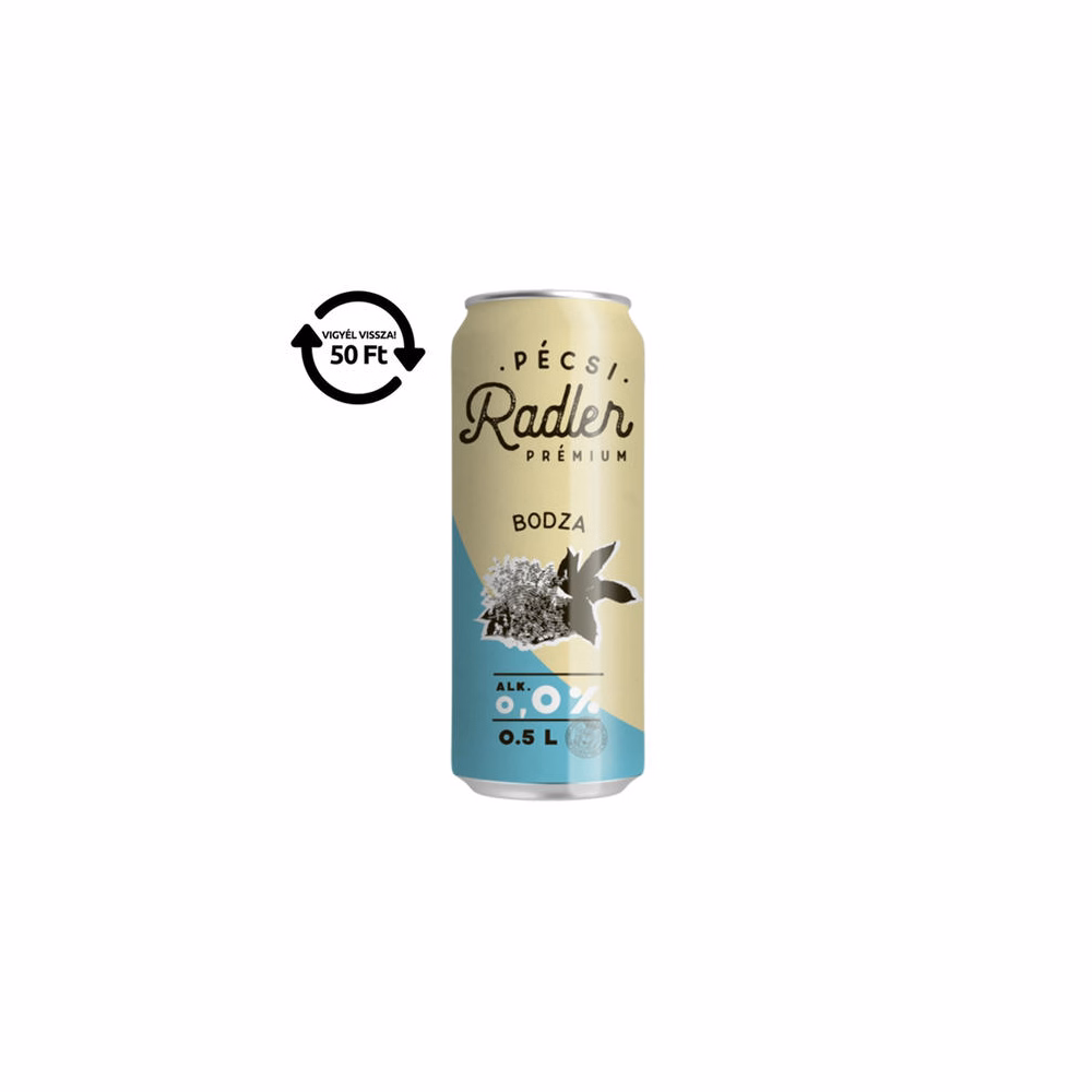 Alkoholmentes sör PÉCSI RADLER bodza 0,0% 500 ml DRS