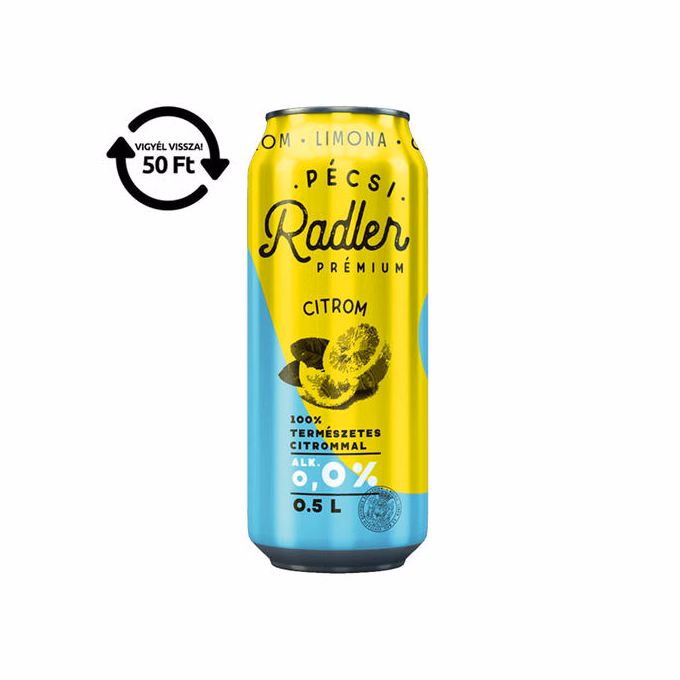 Alkoholmentes sör PÉCSI RADLER citrom 0,0% 500 ml DRS