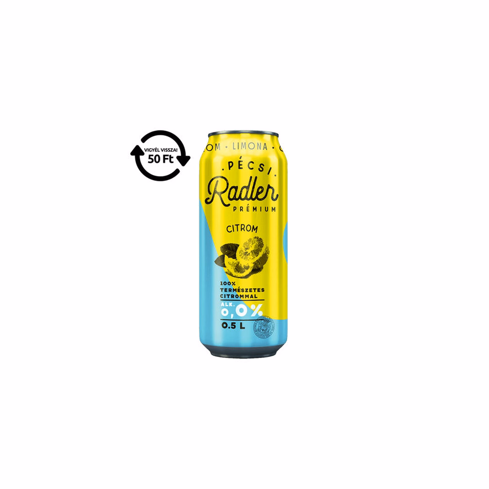 Alkoholmentes sör PÉCSI RADLER citrom 0,0% 500 ml DRS