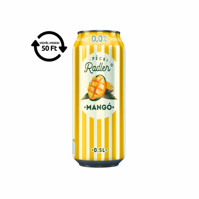 Alkoholmentes sör PÉCSI RADLER mangó 0,0% 500 ml DRS