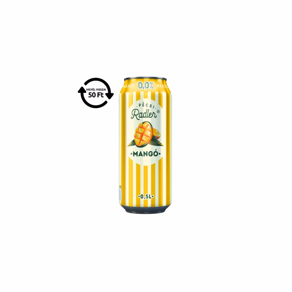Alkoholmentes sör PÉCSI RADLER mangó 0,0% 500 ml DRS