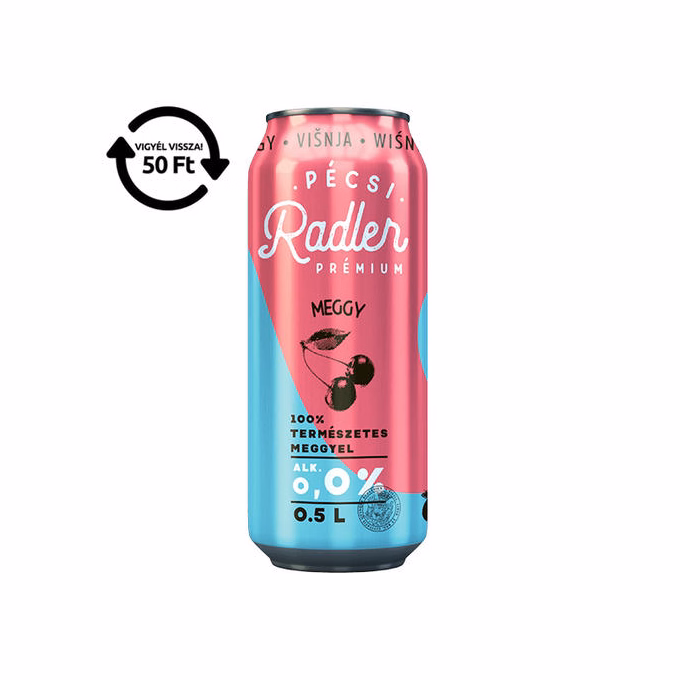 Alkoholmentes sör PÉCSI RADLER meggy 0,0% 500 ml DRS