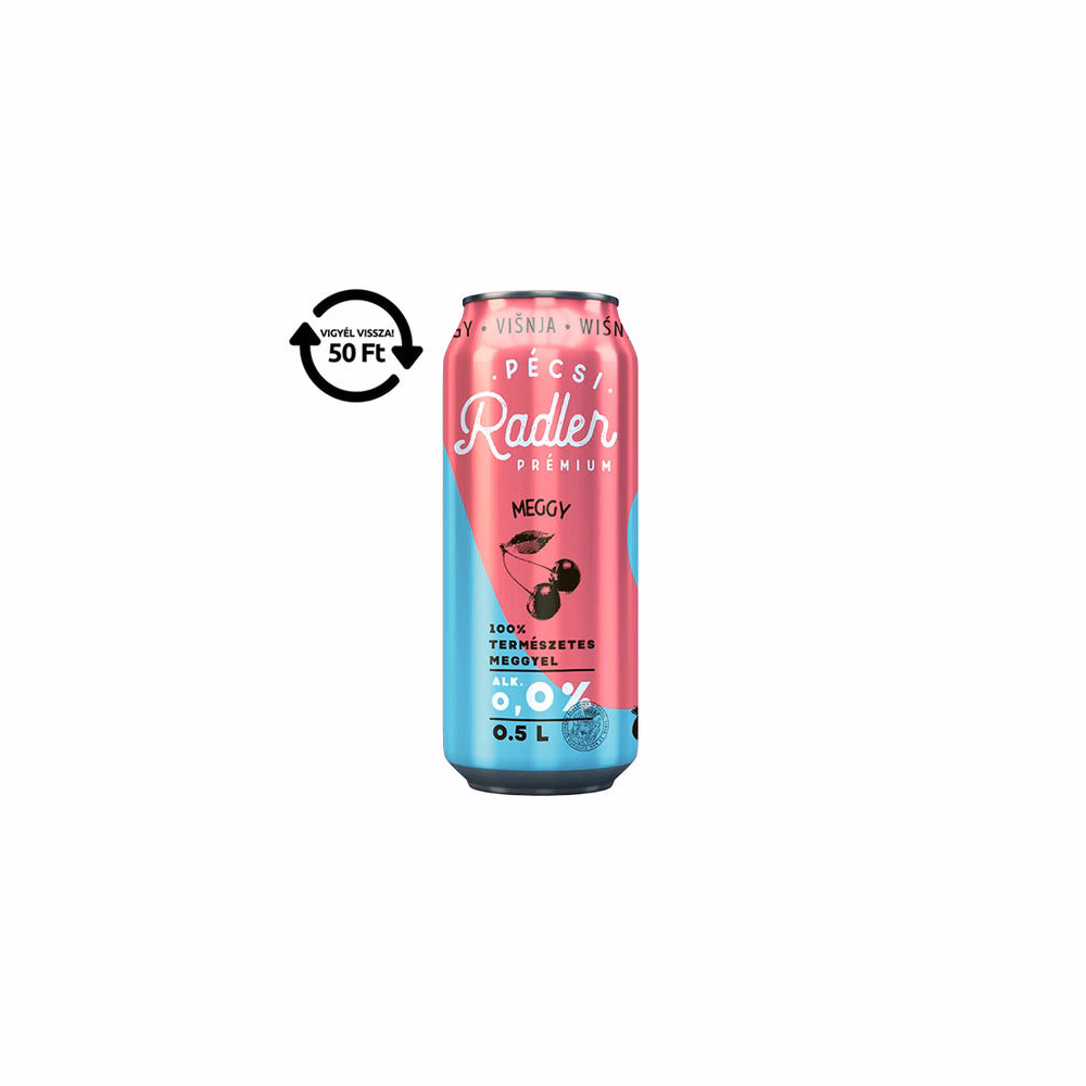 Alkoholmentes sör PÉCSI RADLER meggy 0,0% 500 ml DRS