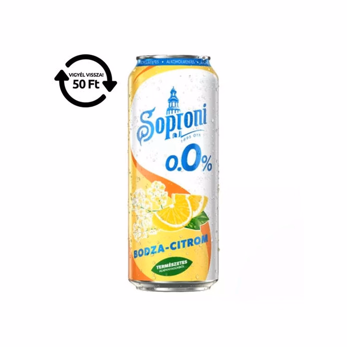 Alkoholmentes sör SOPRONI bodza-citrom 0,0% 500 ml DRS