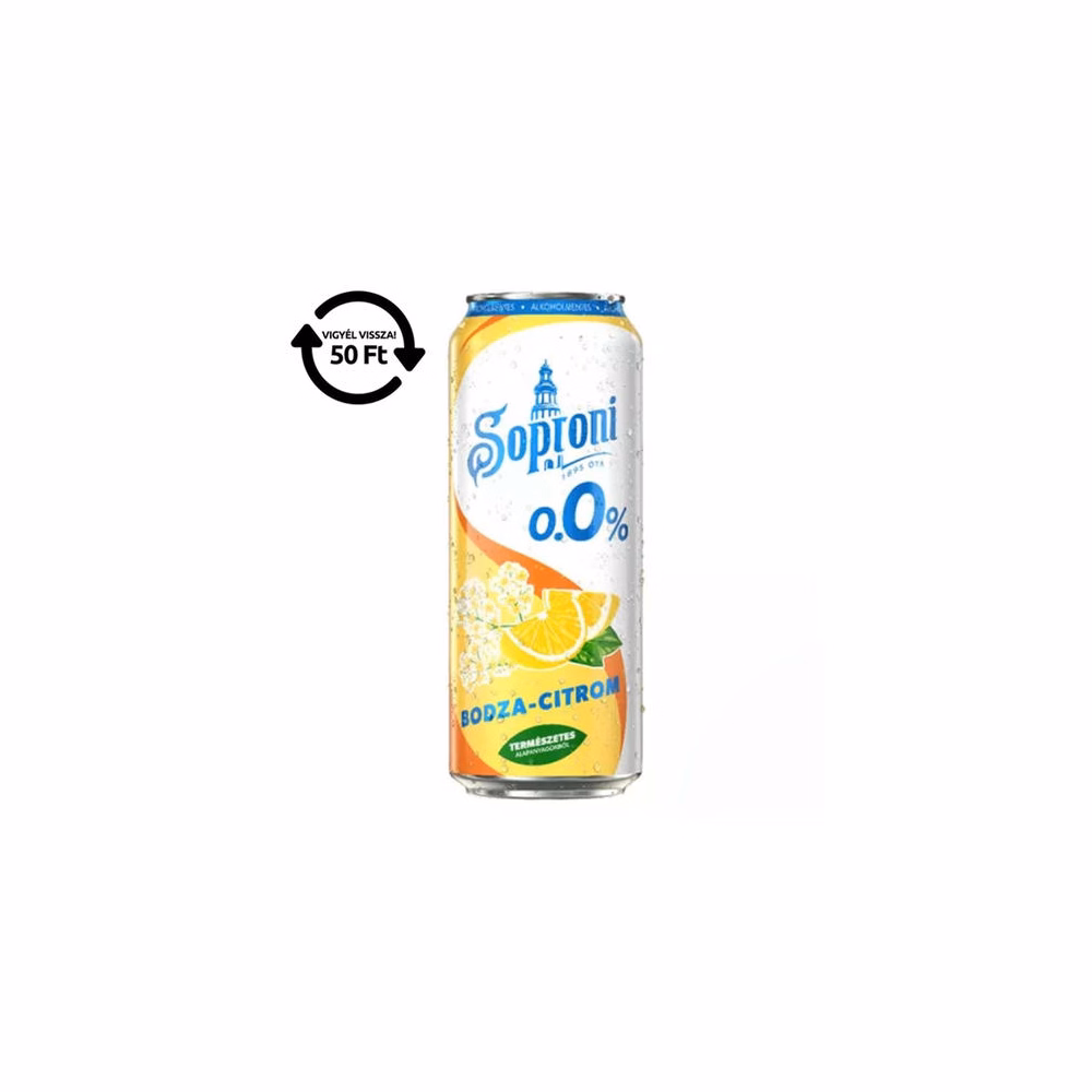 Alkoholmentes sör SOPRONI bodza-citrom 0,0% 500 ml DRS