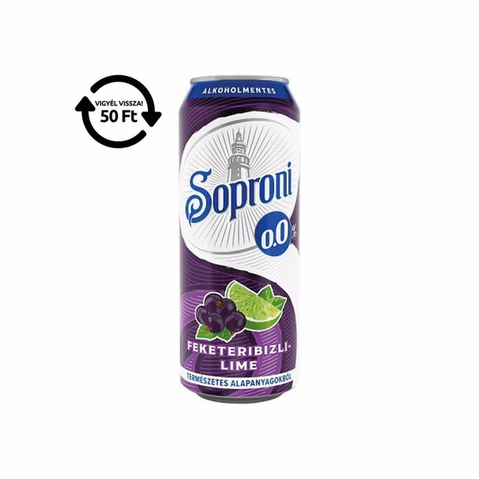 Alkoholmentes sör SOPRONI fekete ribizli-lime 0,0% 500 ml DRS