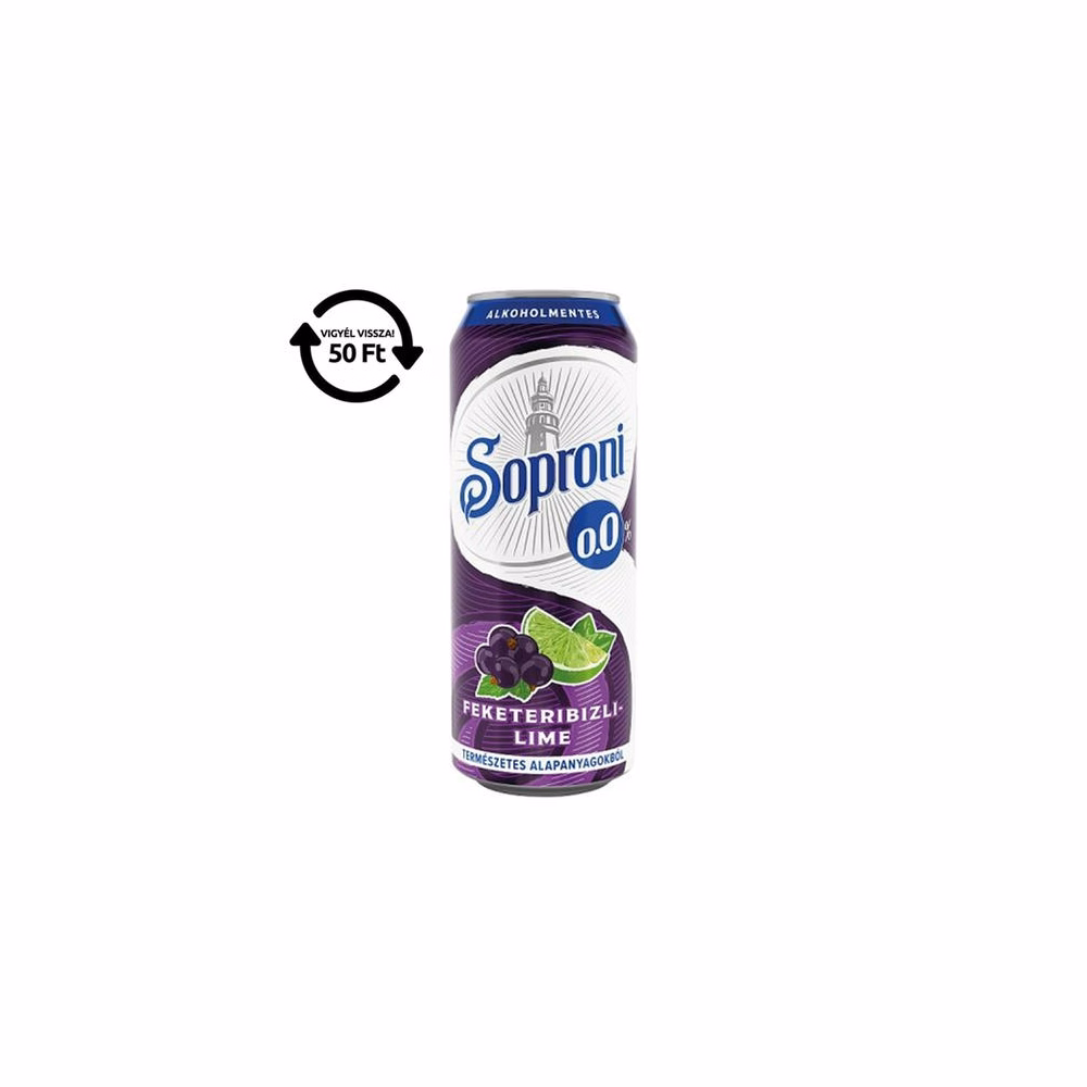 Alkoholmentes sör SOPRONI fekete ribizli-lime 0,0% 500 ml DRS