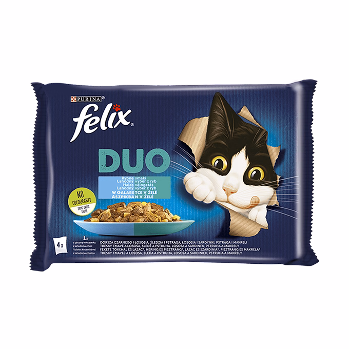 Állateledel alutasakos FELIX Fantastic DUO macskáknak halas válogatás aszpikban 4x85 g