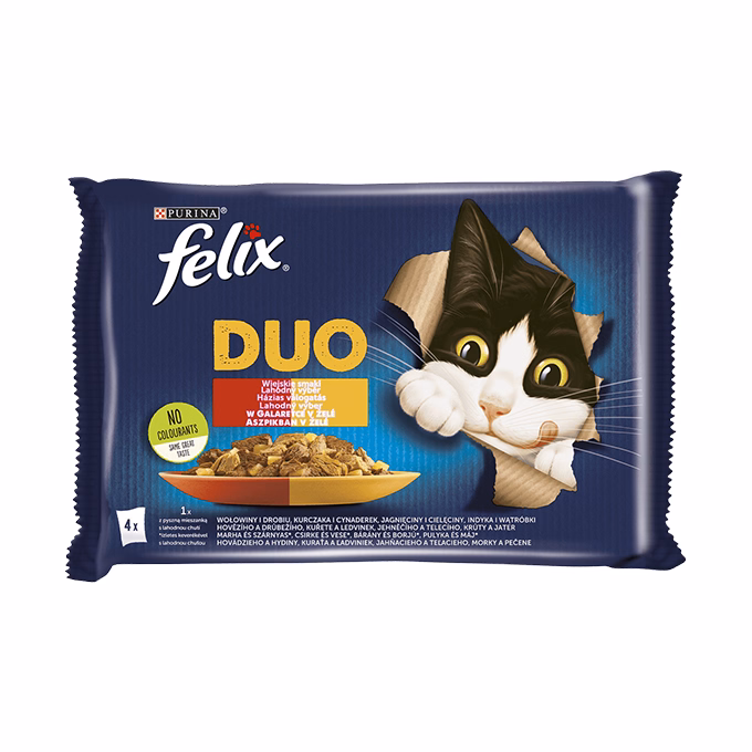 Állateledel alutasakos FELIX Fantastic DUO macskáknak házias válogatás aszpikban 4x85 g