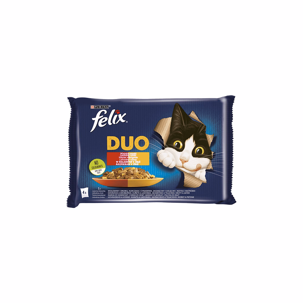 Állateledel alutasakos FELIX Fantastic DUO macskáknak házias válogatás aszpikban 4x85 g
