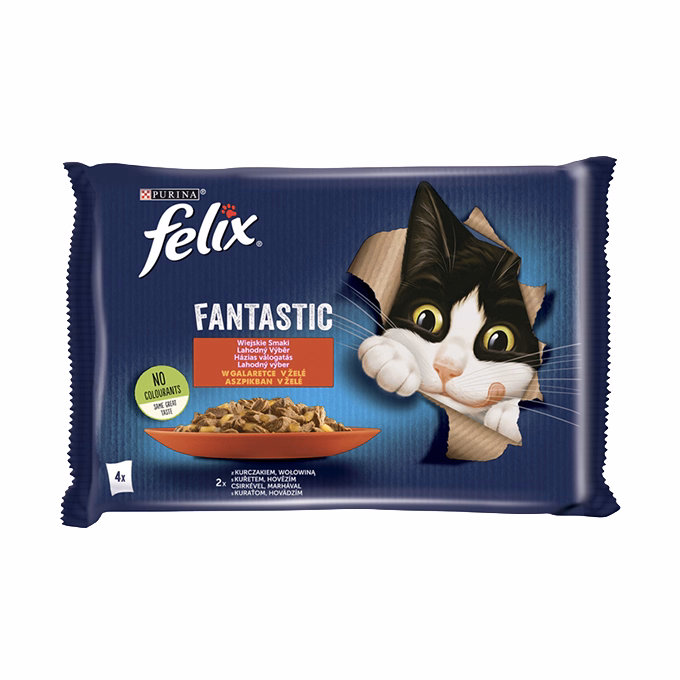 Állateledel alutasakos FELIX Fantastic macskáknak marha-csirke aszpikban 4x85 g