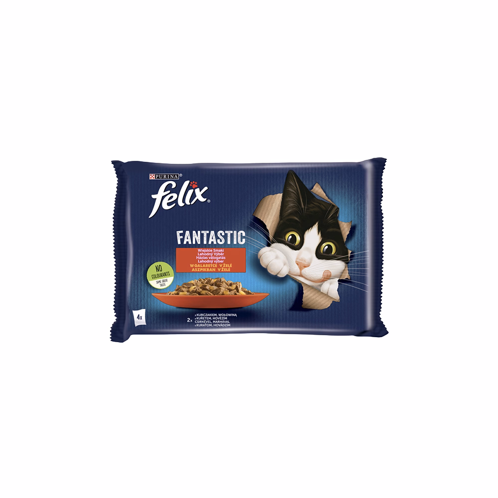 Állateledel alutasakos FELIX Fantastic macskáknak marha-csirke aszpikban 4x85 g