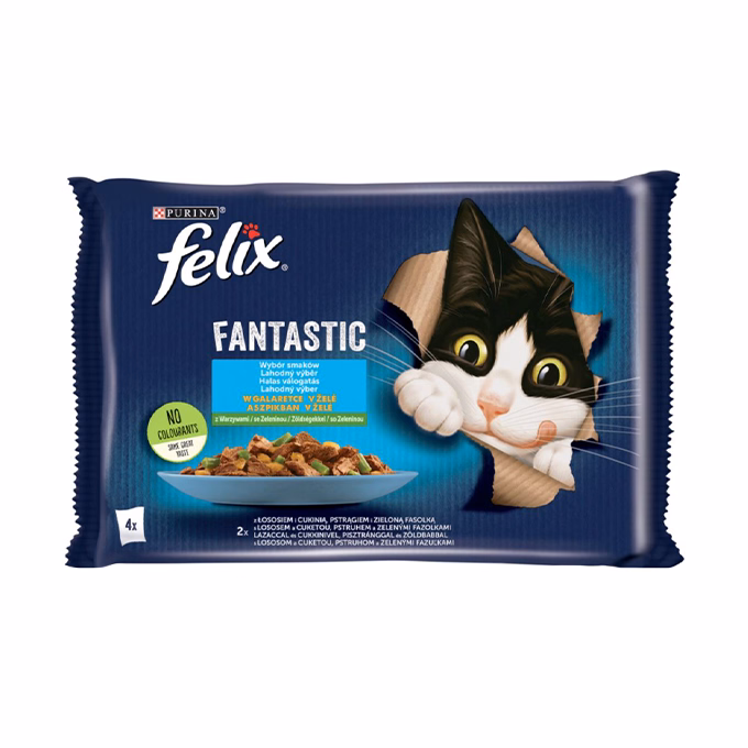 Állateledel alutasakos FELIX Fantastic macskáknak zöldséges halas válogatás aszpikban 4x85 g