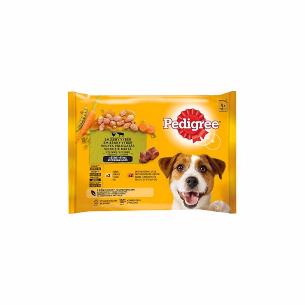 Állateledel alutasakos PEDIGREE Adult kutyáknak 4-pack csirke-marha válogatás 4x100 g