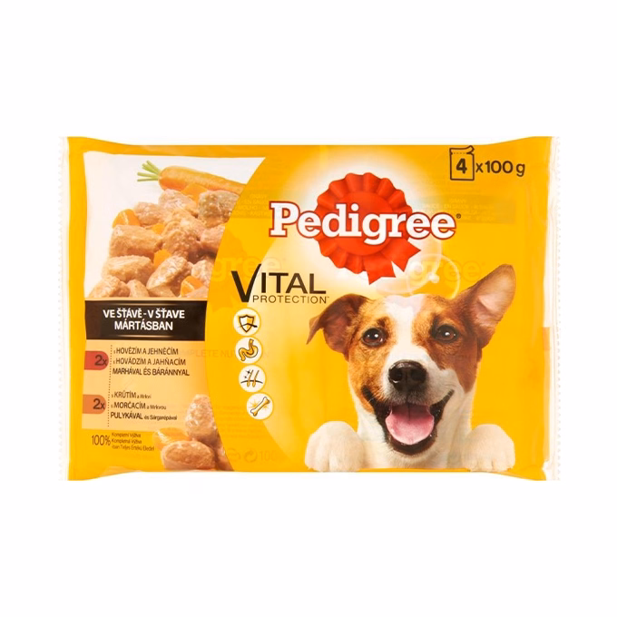 Állateledel alutasakos PEDIGREE kutyáknak 4-pack marha-bárány pulyka-répa válogatás 4x100 g