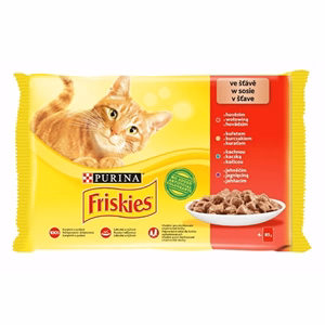 Állateledel alutasakos PURINA Friskies macskáknak csirke-marha-bárány-kacsa 4x85 g