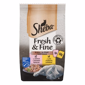 Állateledel alutasakos SHEBA Mini macskáknak vegyes csirke-lazac válogatás 6x50 g