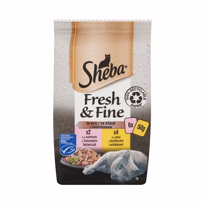 Állateledel alutasakos SHEBA Mini macskáknak vegyes csirke-lazac válogatás 6x50 g