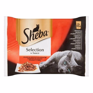 Állateledel alutasakos SHEBA Selection macskáknak 4-pack húsos marha-bárány-csirke-pulyka válogatás 4x85 g