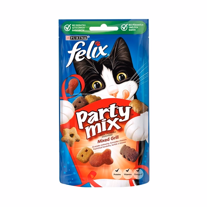 Állateledel jutalomfalat FELIX Party Mix Mixed Grill macskáknak 60 g
