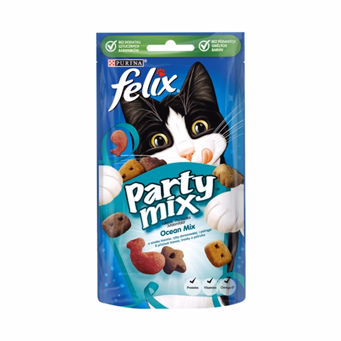 Állateledel jutalomfalat FELIX Party Mix Ocean Mix macskáknak 60 g Állateledel jutalomfalat FELIX Party Mix Ocean Mix macskáknak 60 g